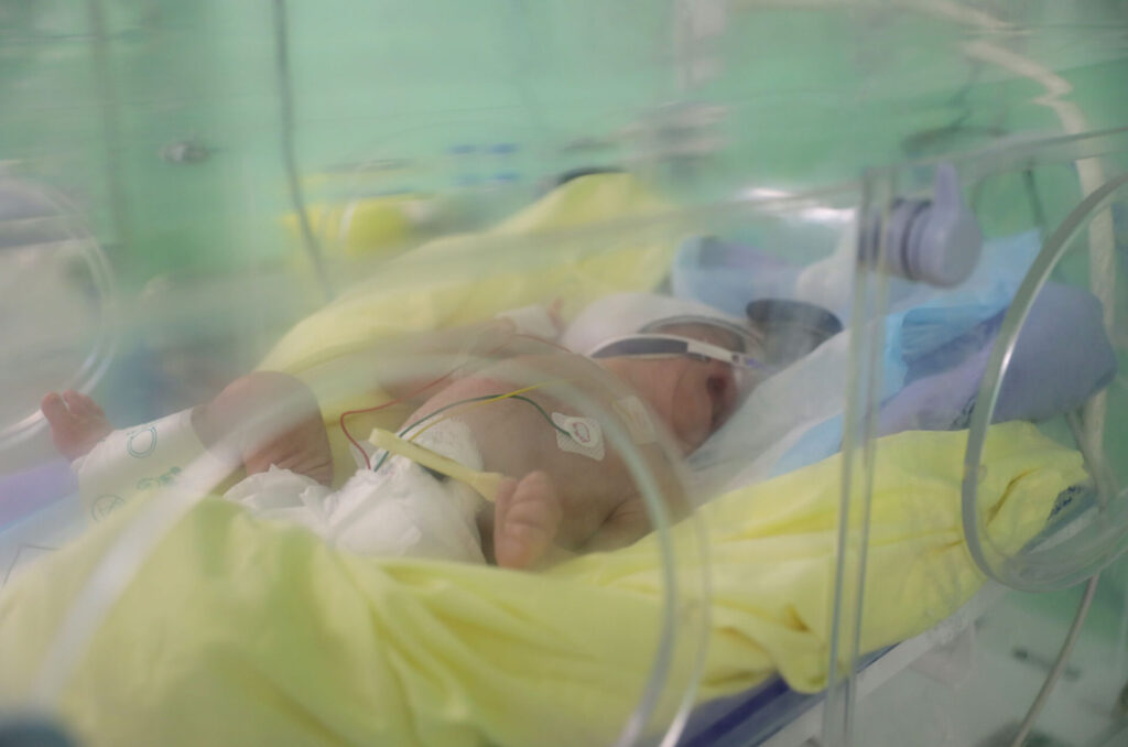 Premature infant in incubator in Lebanon