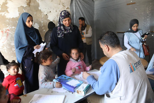 Checking in patients at Anera's Jabalia healthcare center.