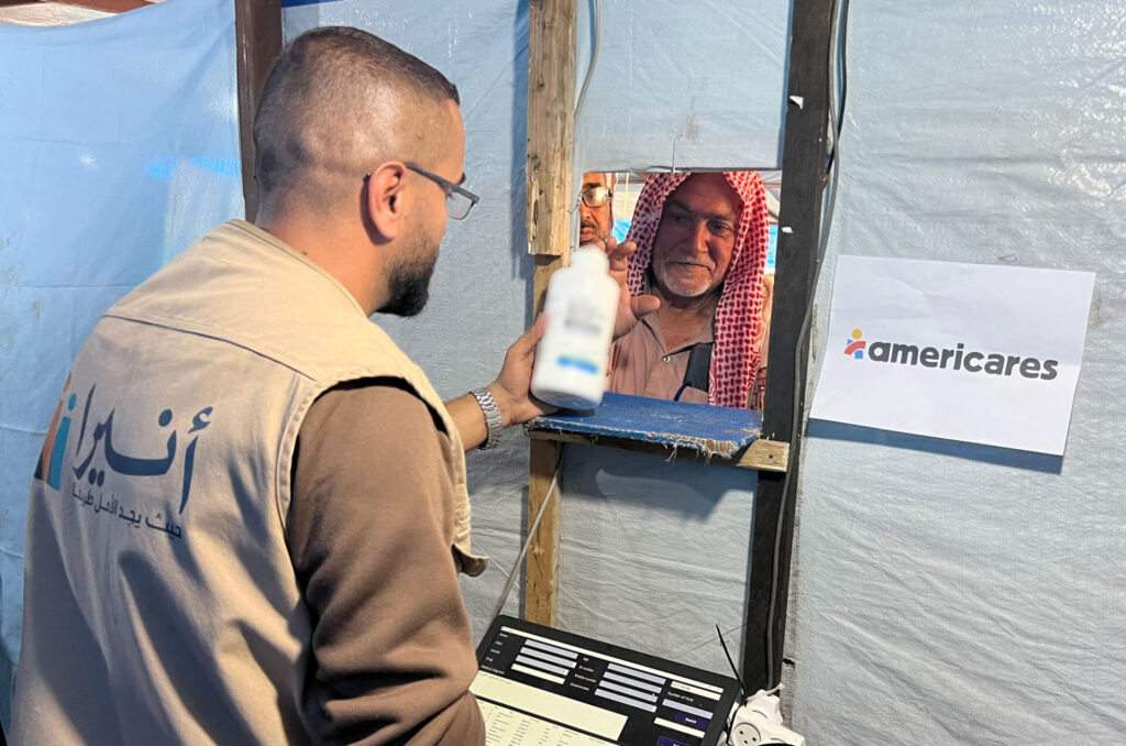 A patient receives medicine at an Americares-supported Anera clinic