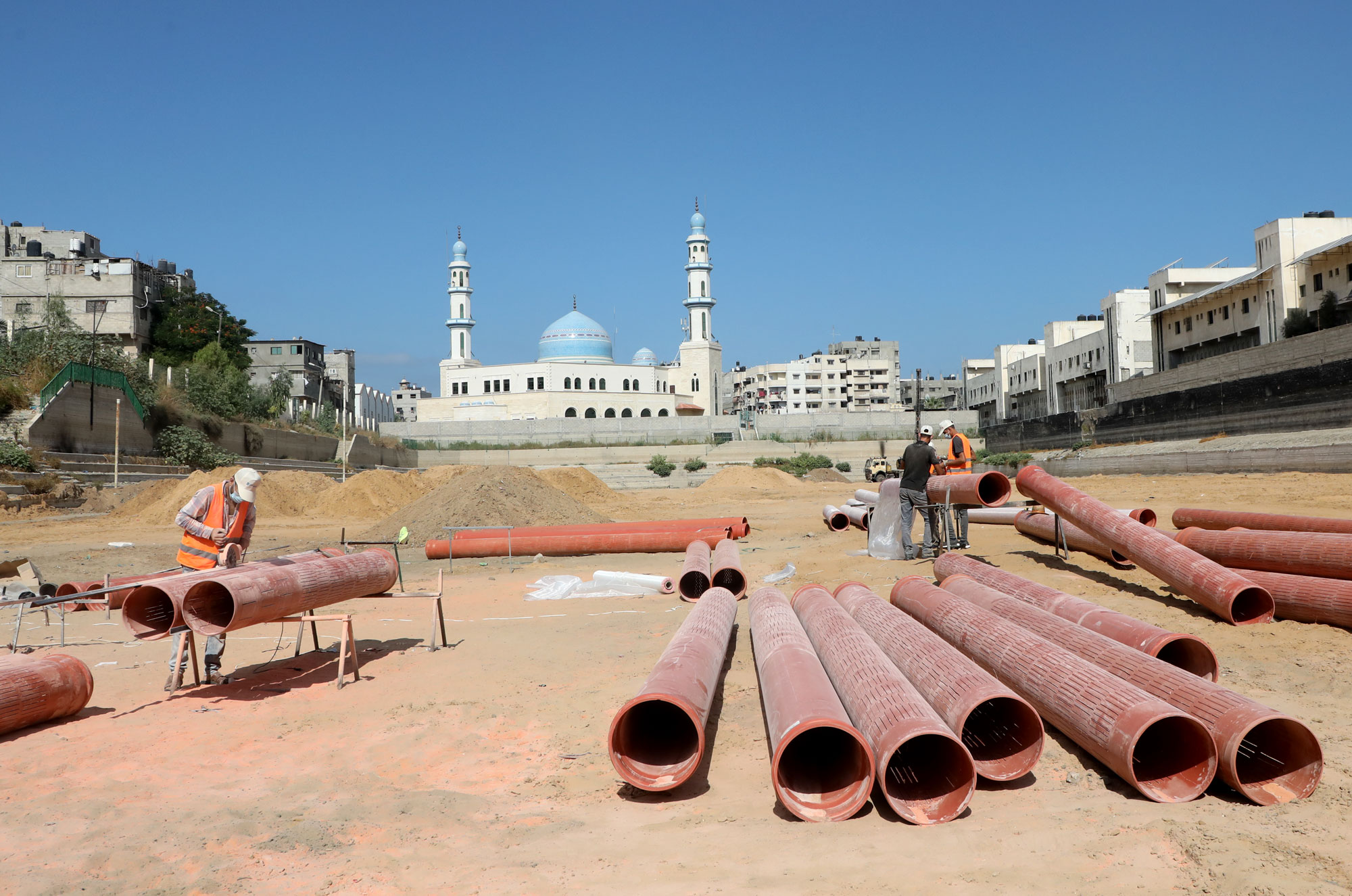 Segments of new pipeline laid out in the basin.