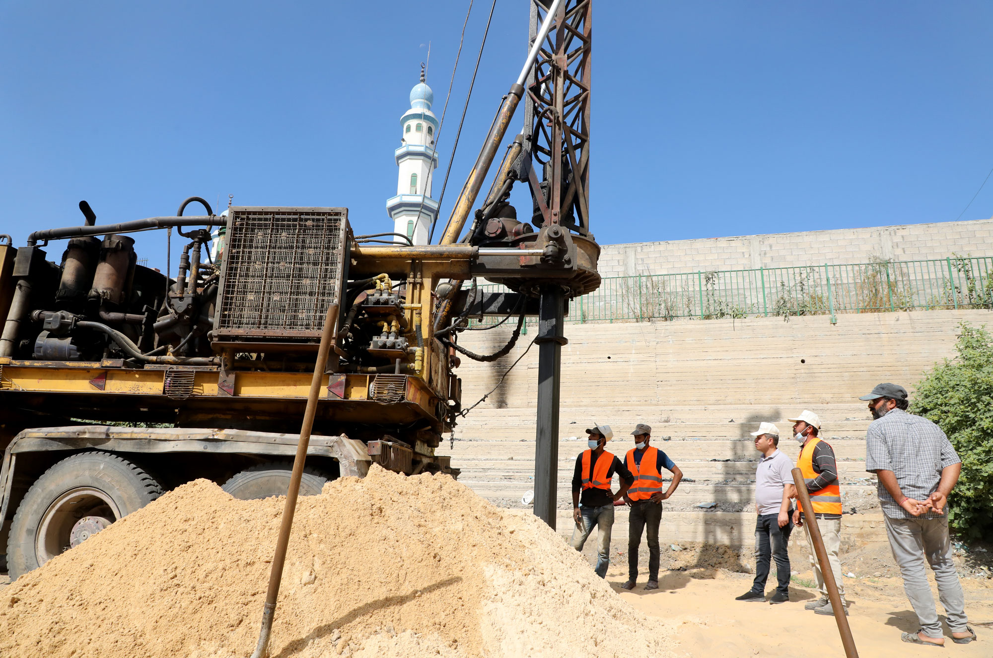 Construction equipment in the Asqula Stormwater Basin in Gaza City.