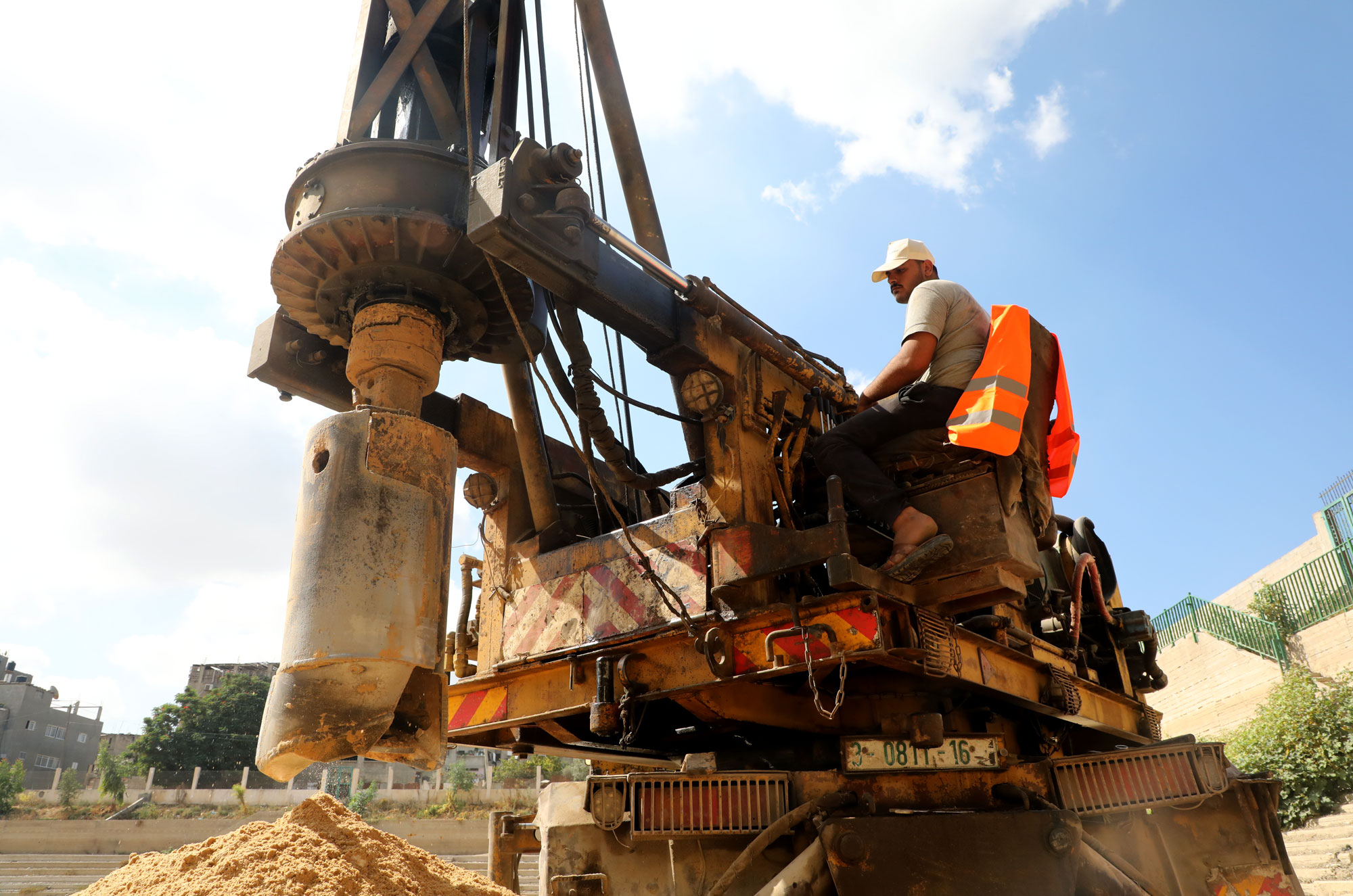 Construction equipment in the Asqula Stormwater Basin in Gaza City.