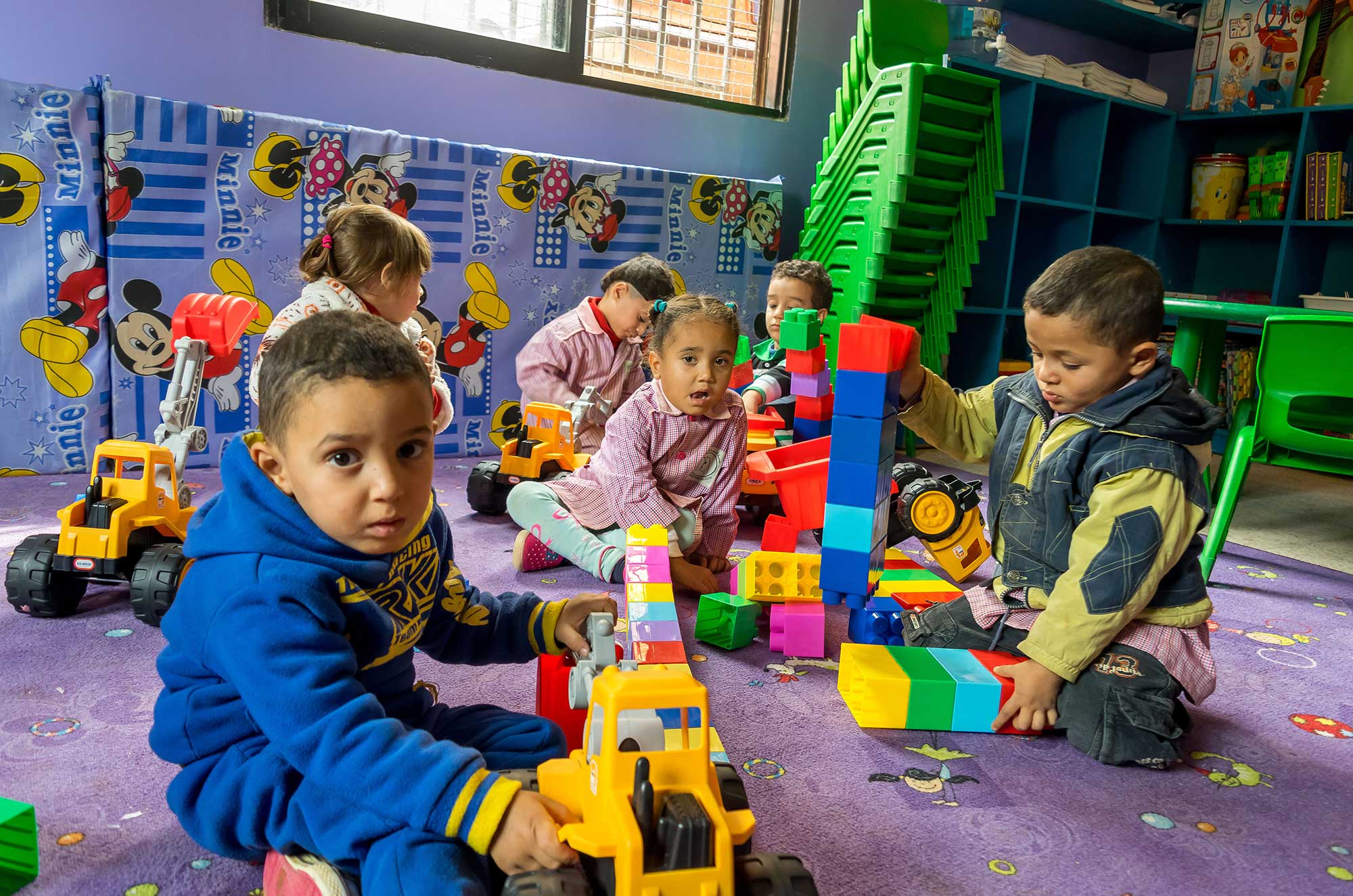 After Anera’s renovations, bright colors and fun toys adorn the rooms of this Lebanon preschool in Ein El Helweh camp.