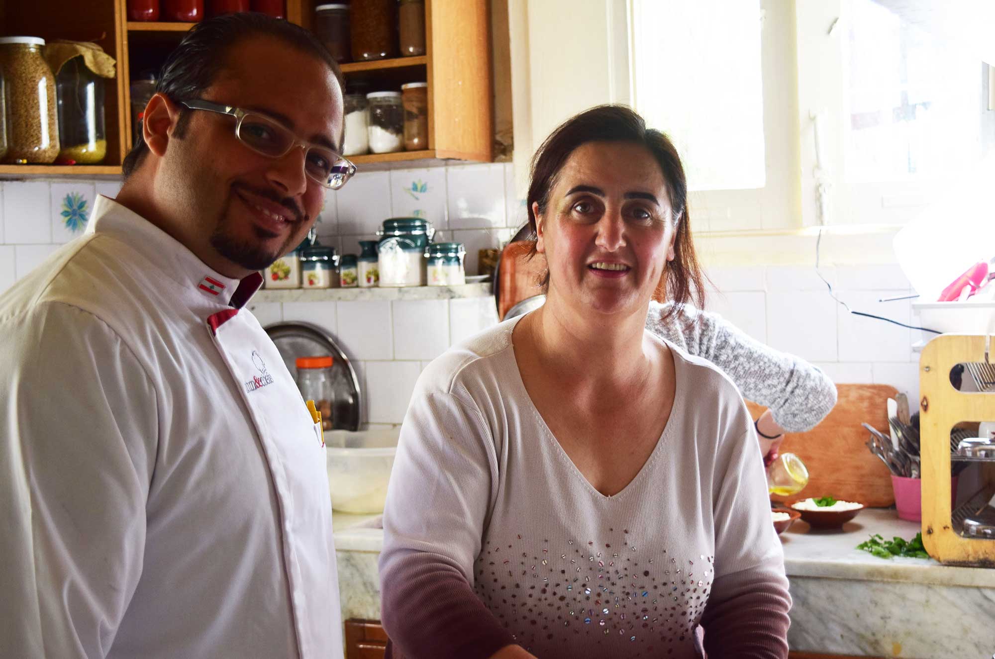Chef Bawab gives some tips to guesthouse owner Wafaa Chalhoub, who runs the Diwan el Beik guesthouse in Douma.