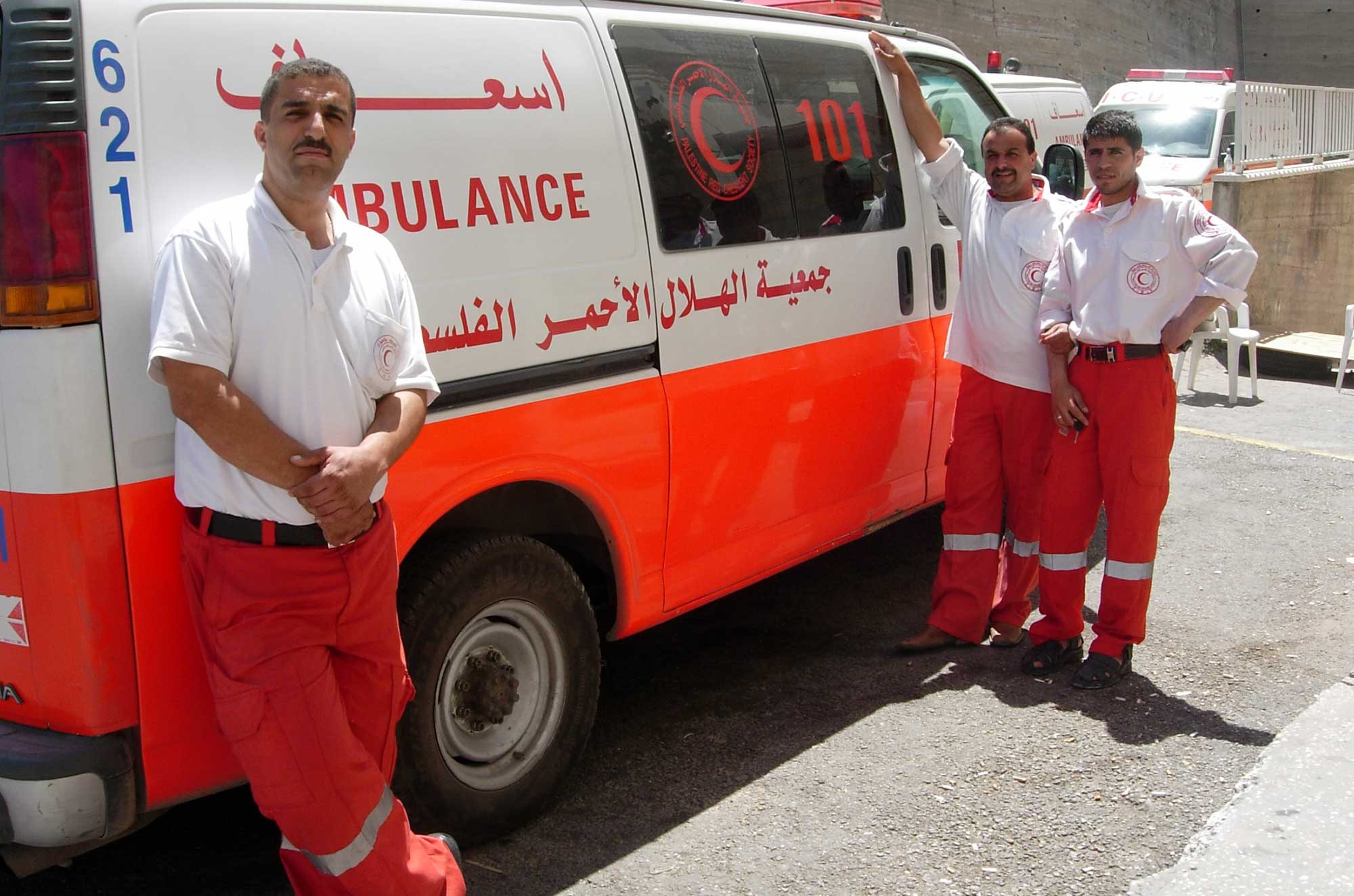 Anera delivers medicines to clinics like the PCRS Nablus branch. This photograph of PCRS paramedics was taken in 2006.