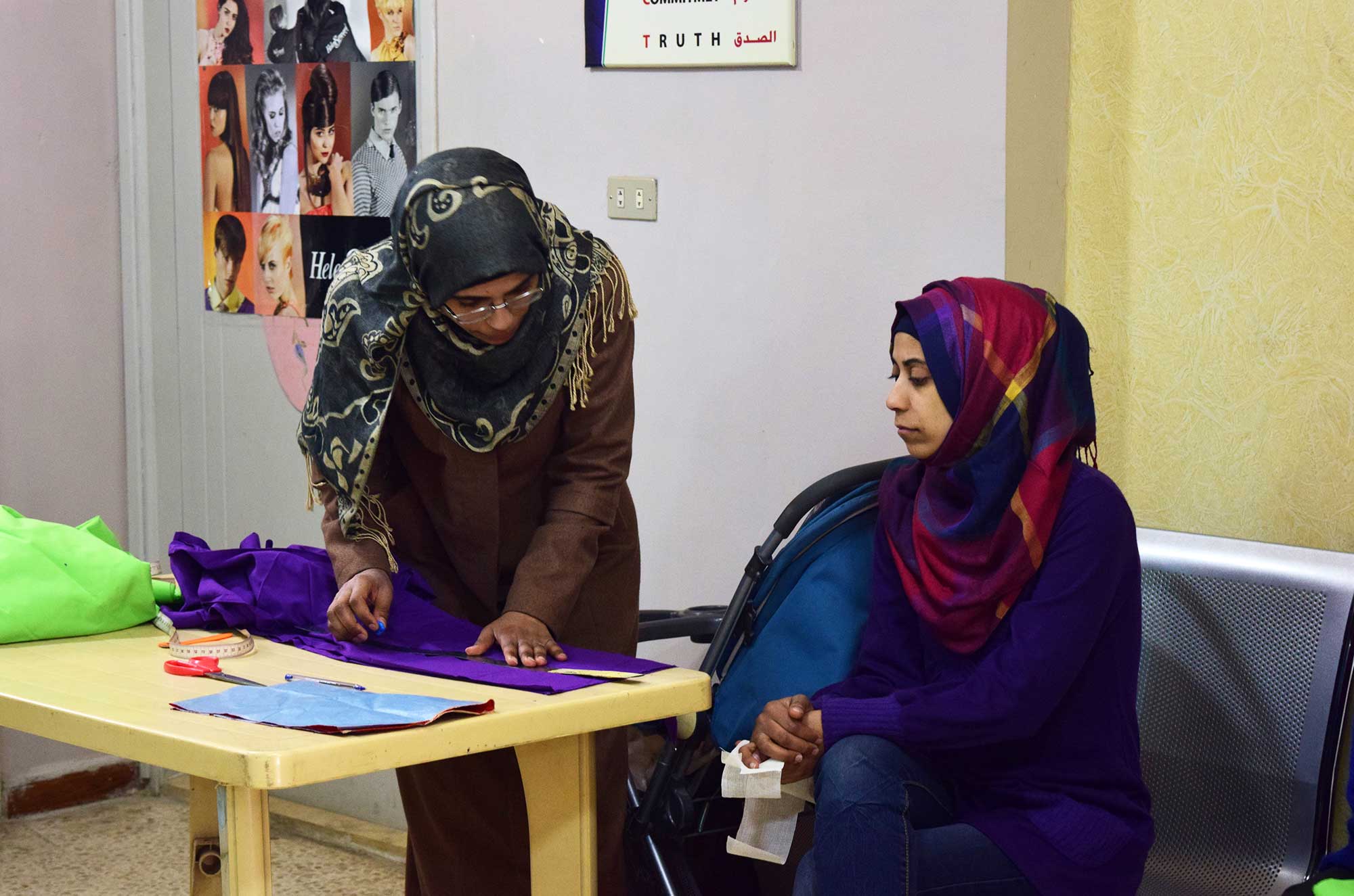 In Anera-implemented the sewing class, 15 Syrian and Palestinian refugee girls hone their new skill.