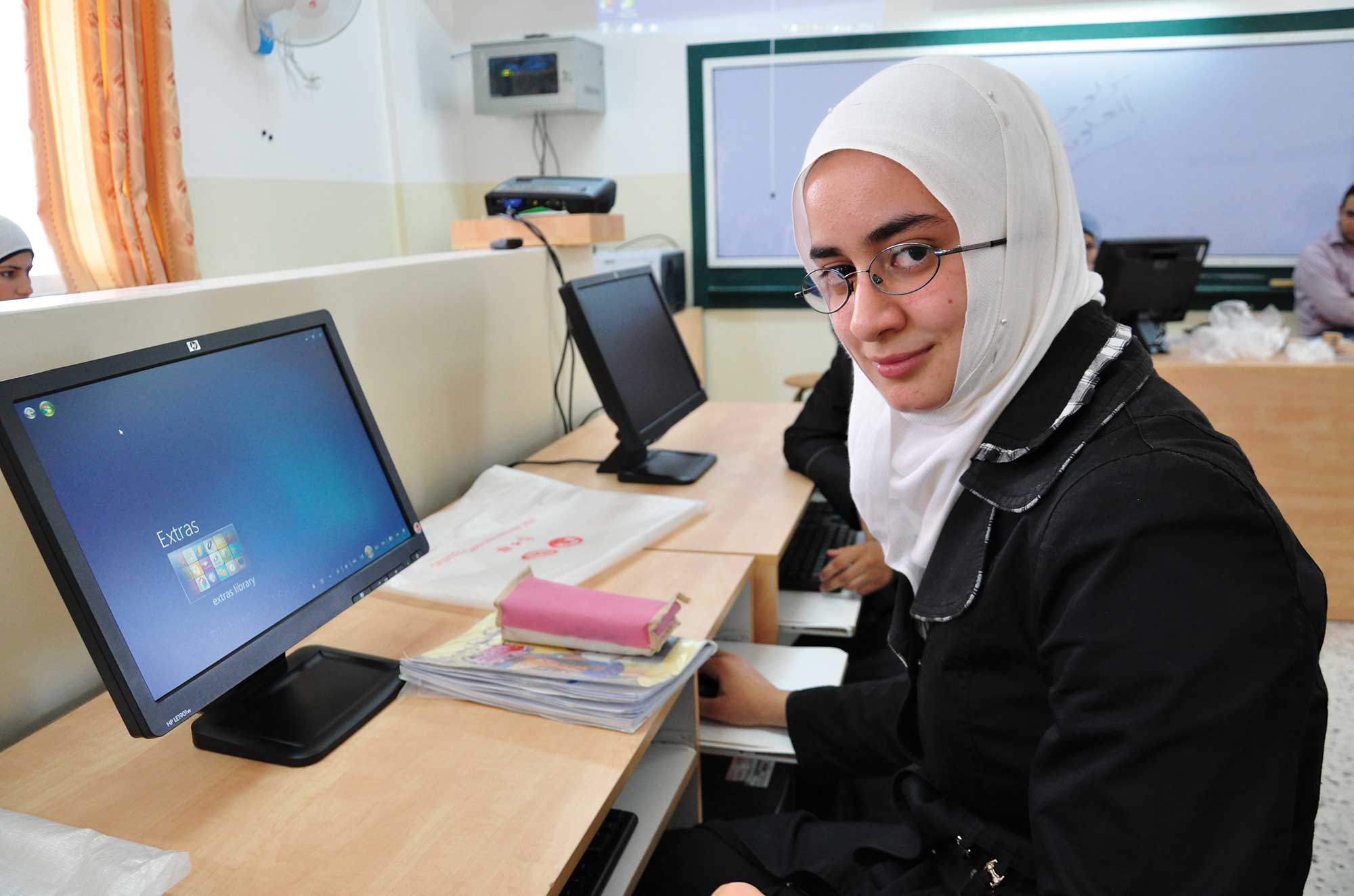 Iman in the new computer lab at Kufr Thulth.