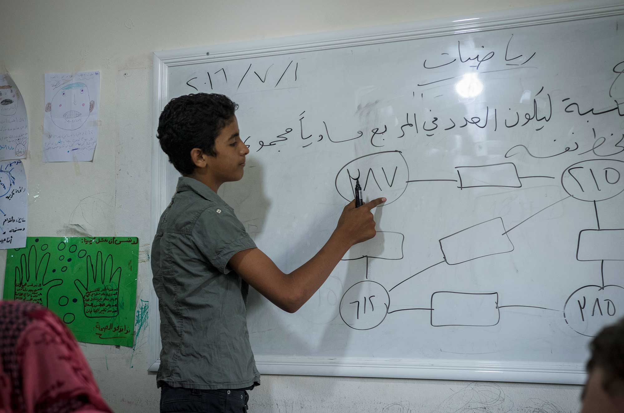 Abed is a 14-year-old Syrian refugee from Damascus. He's lived in Bhannine for four years and has had trouble going back to school. "What I learn here helps me keep up in school. My math skills are great now!" he says.