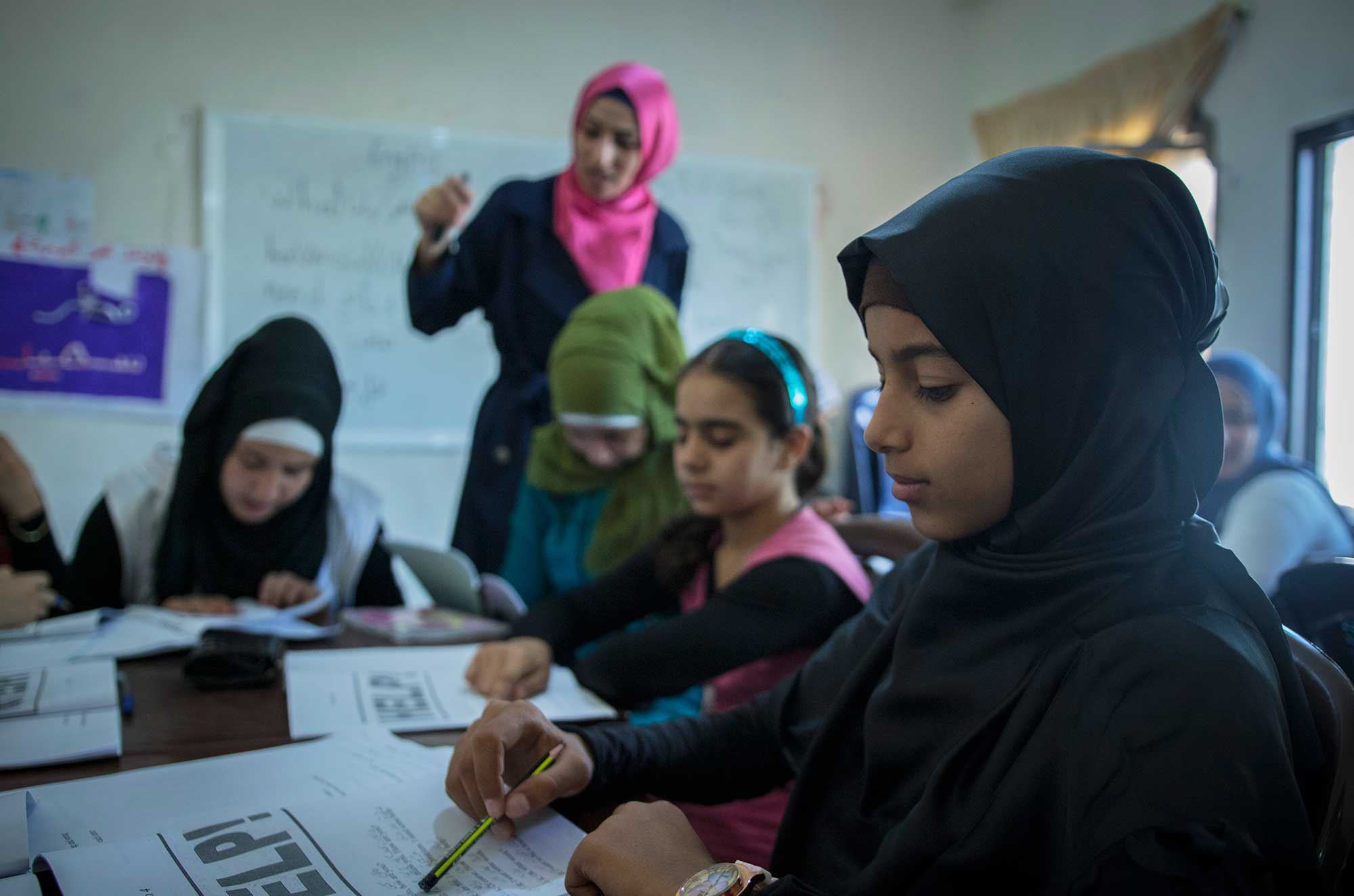 Many teens in Anera's refugee education program have been forced out of formal schooling. Some will not go back. This is the only education they will receive.