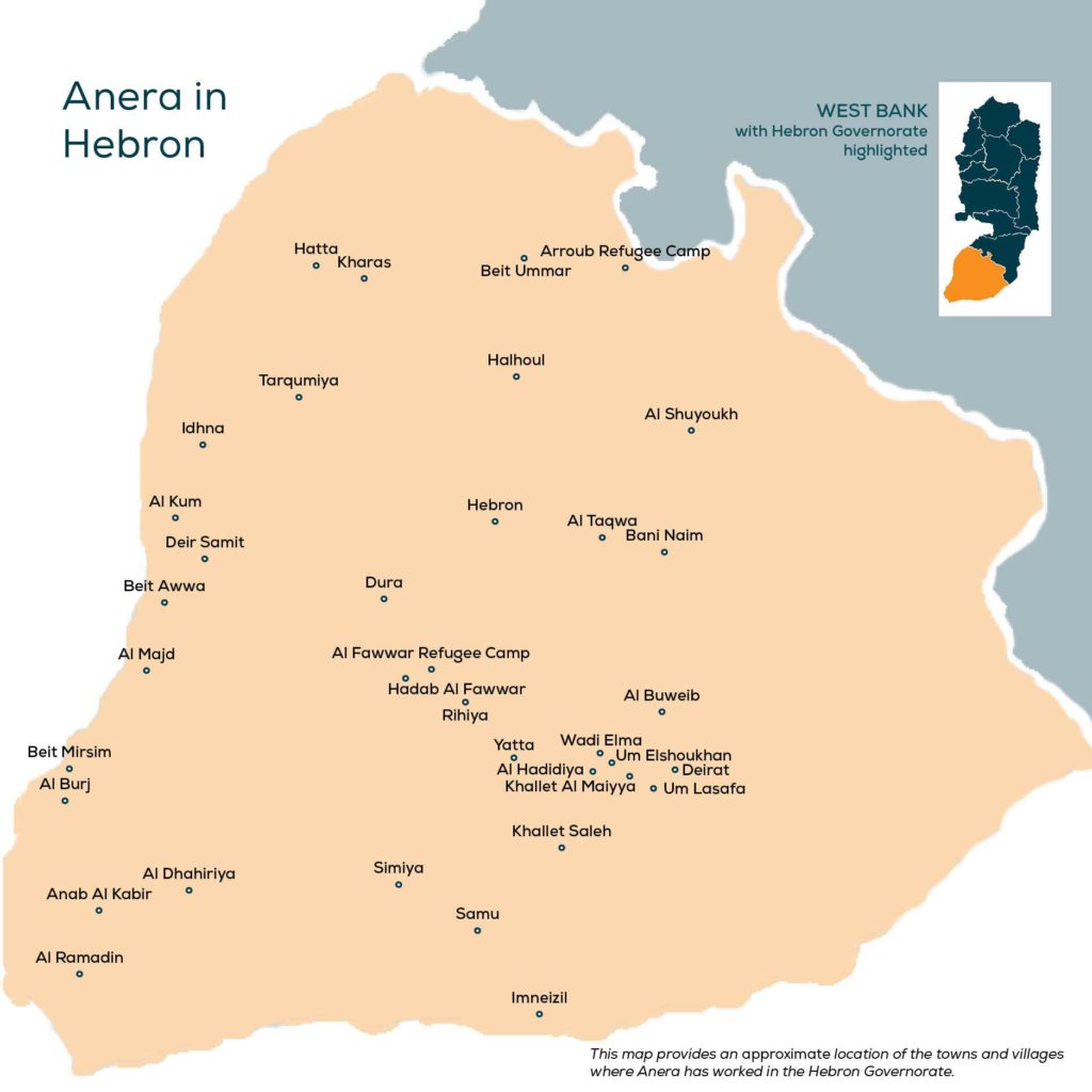 HebronMAP Map of Hebron Governorate in Palestine showing Anera project locations.