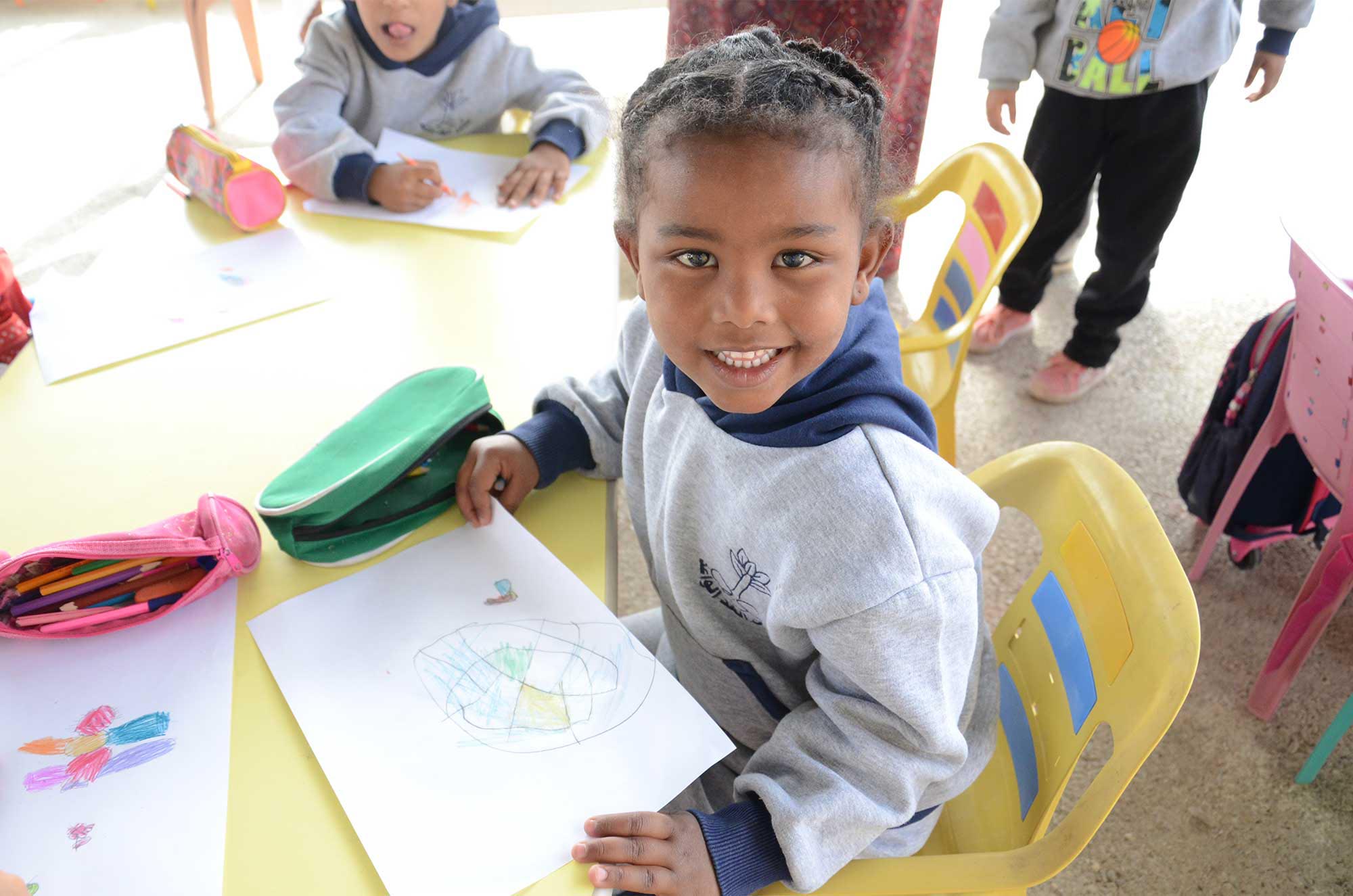 Drawing is a part of early childhood development in Palestine preschools.