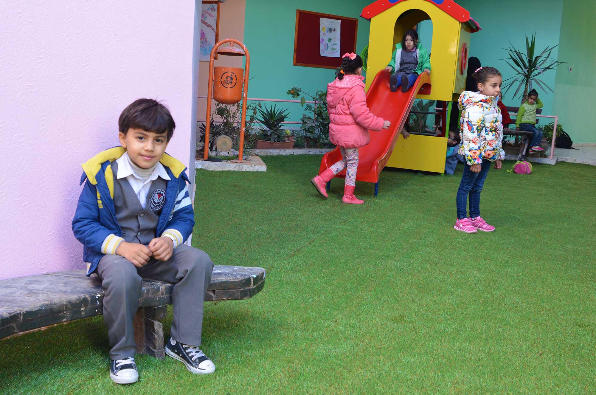 Gaza preschools received new turf and playground equipment as part of Anera's renovations.