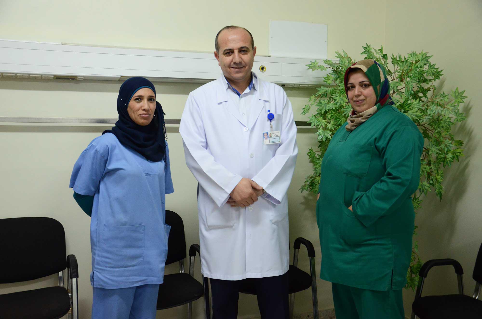 DONATED-MEDICAL-SUPPLIES-4 Dr. Nasr and two nurses provide quality care in their cardiac department at the Hebron hospital.
