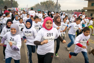 There was a good mix of girls and boys among the 600 children participating in Anera's mini-marathon. These girls come from Qarqaf village in northern Lebanon.