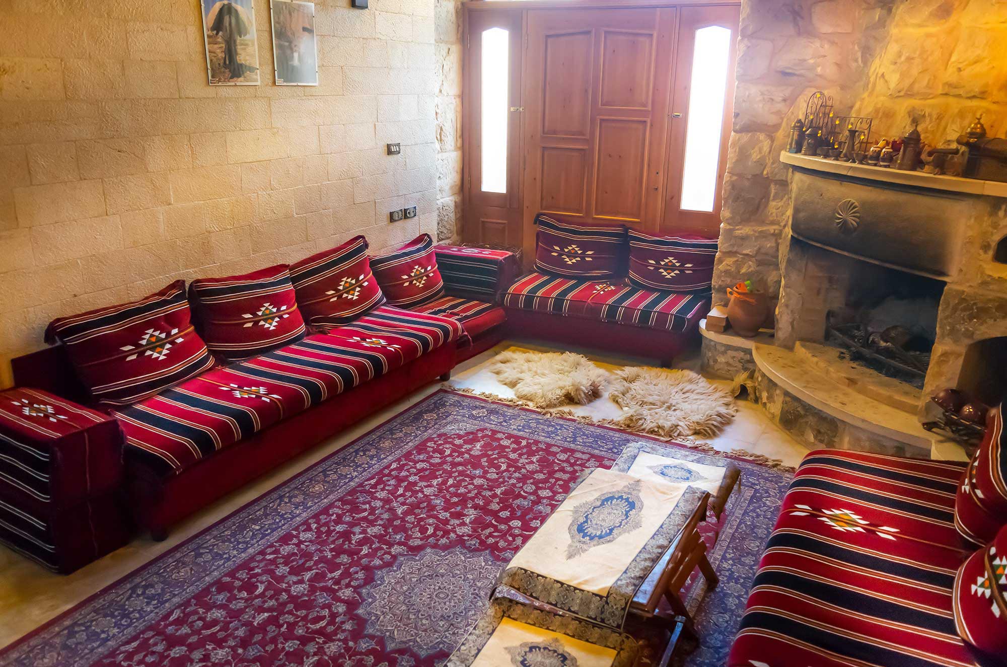 The "diwan," a traditional Arab living room inside the guesthouse.