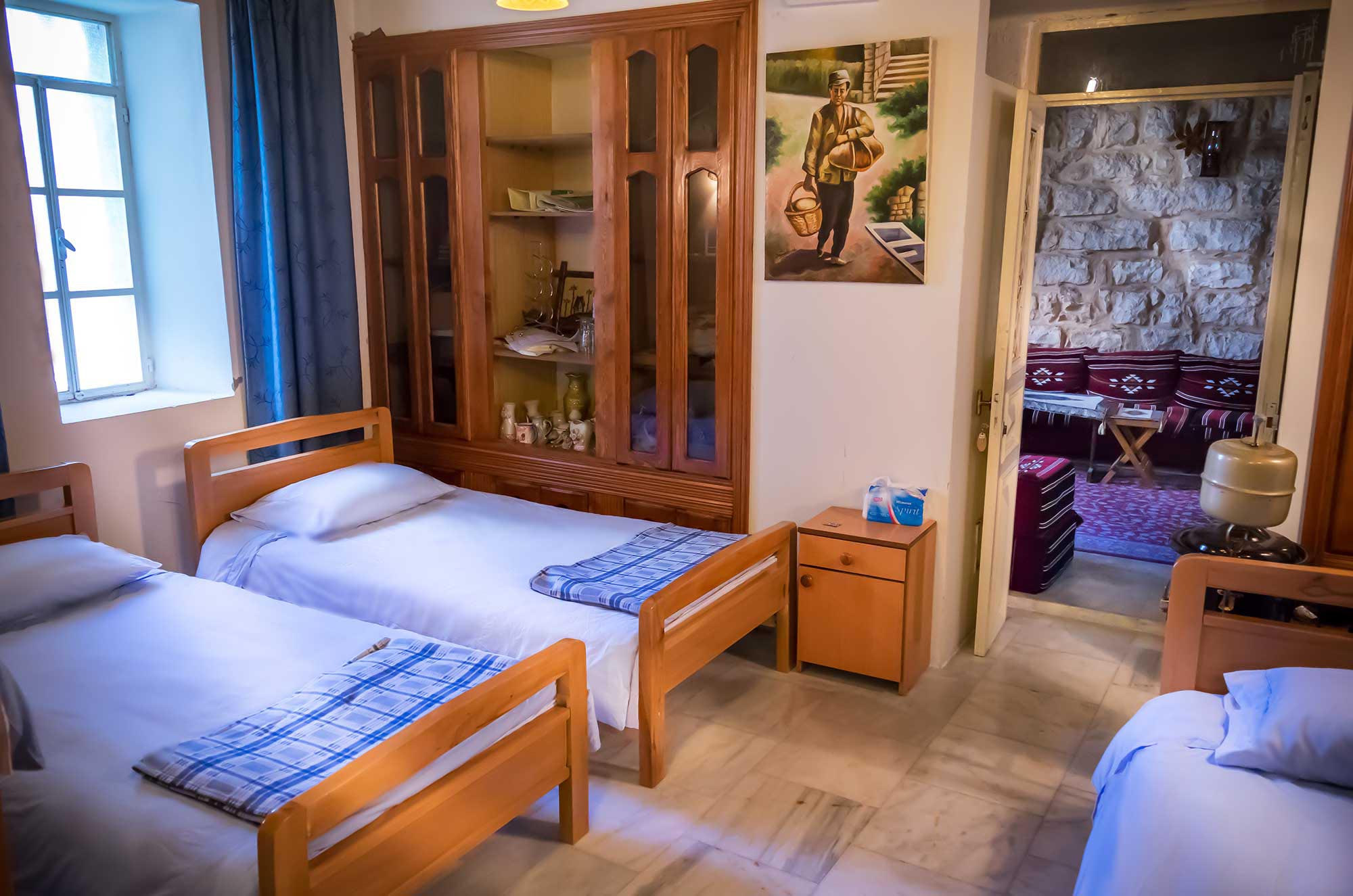 A sunny bedroom in the Al Ashkar guesthouse. The "diwan," a traditional Arab living room inside the guesthouse.