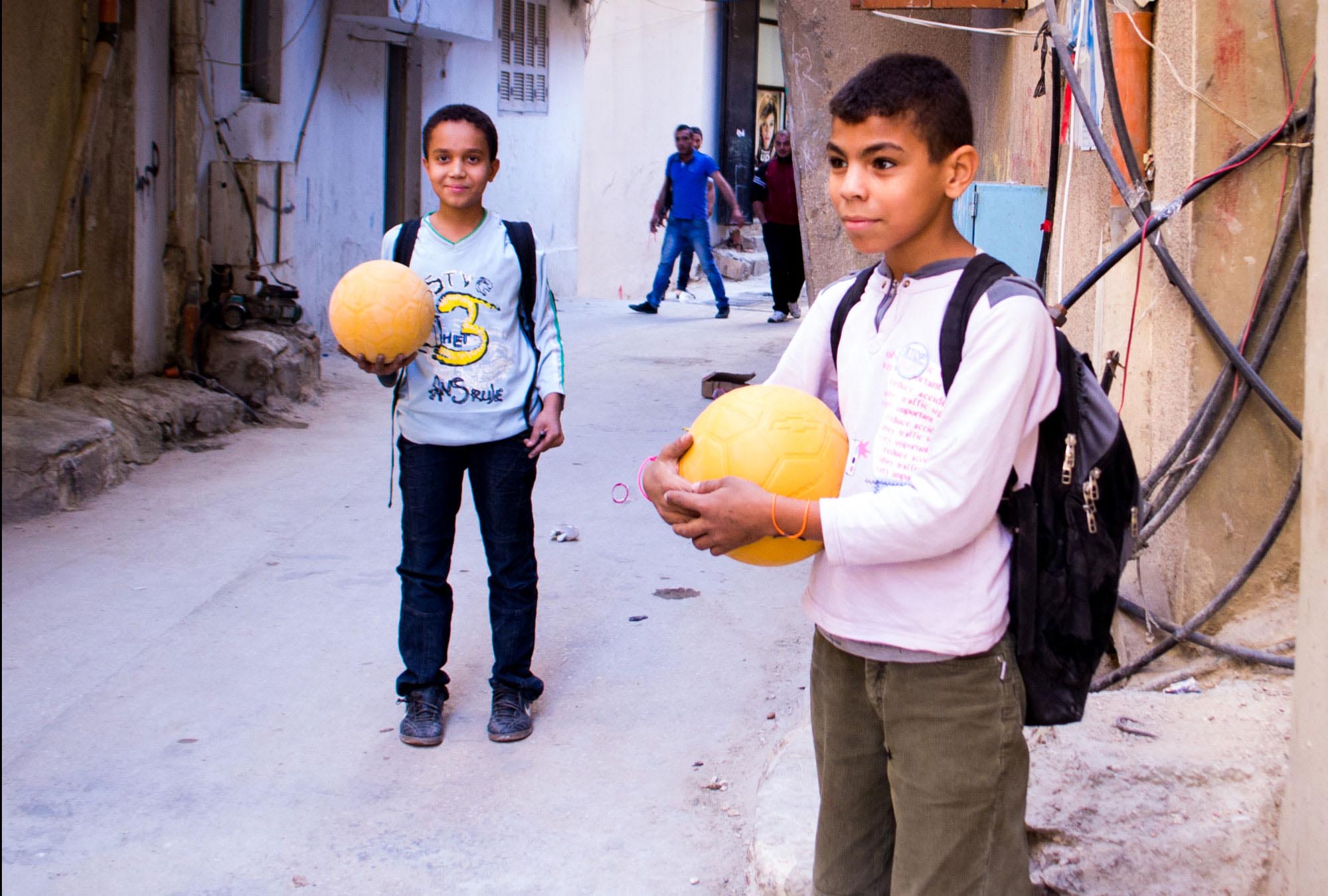 Boys Get Soccer Balls in Lebanon Refugee Camp Boys in Beddawi Palestinian Camp in Lebanon are thrilled to get Anera's soccer balls and the opportunity to play.