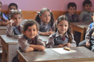 Gaza preschoolers in their preschool that Anera renovated after Gaza war 2014.