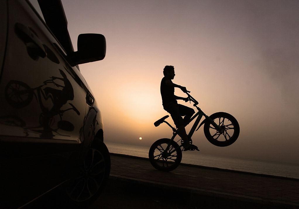 Biker on Gaza beach