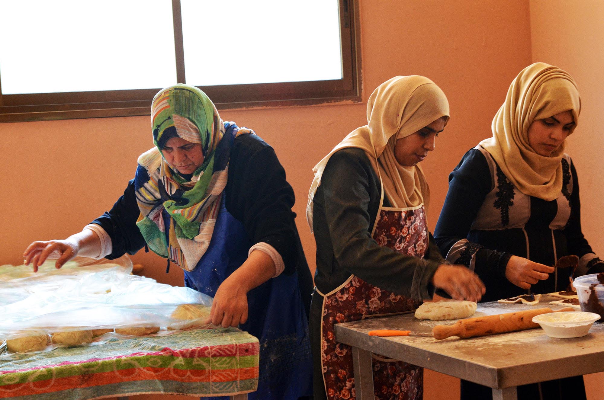 The women in the Gaza co-op use a kitchen supplied and equipped by Anera.