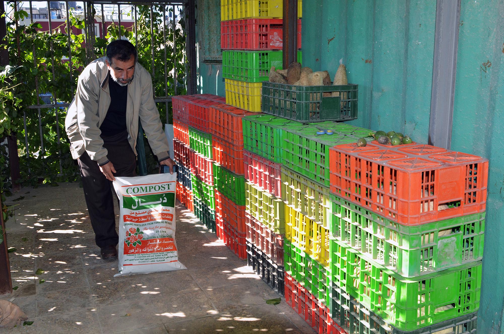 Abed El Miem unloading organic compost for farming