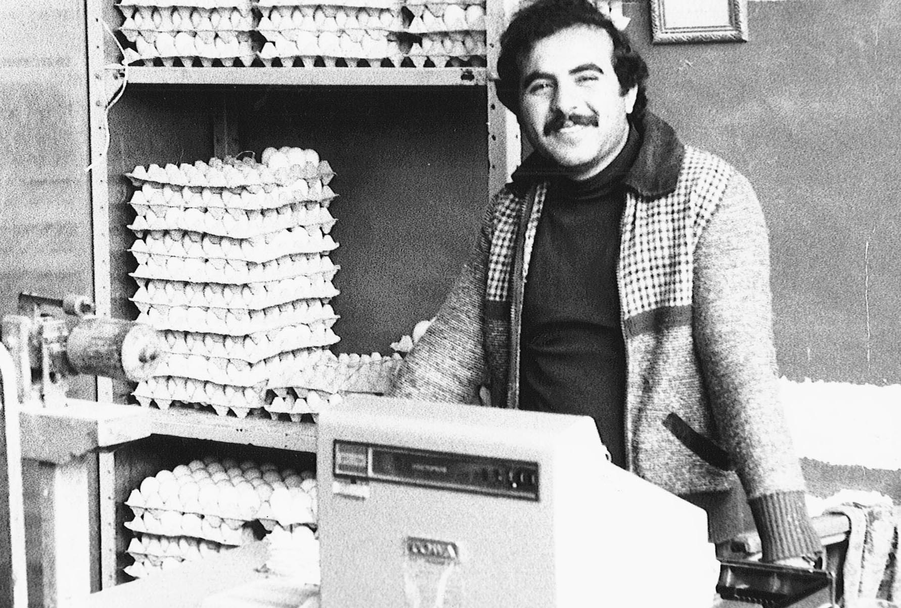 A Palestinian merchant sells eggs in the West Bank.