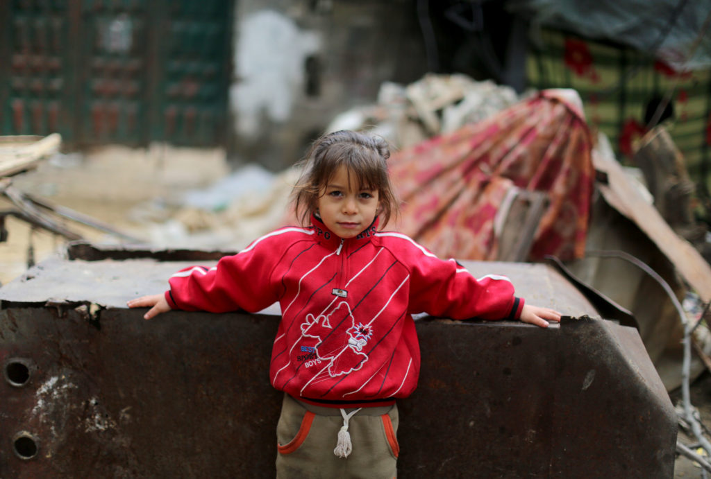 Palestinian girl near her home in Gaza's Jabalya refugee camp.