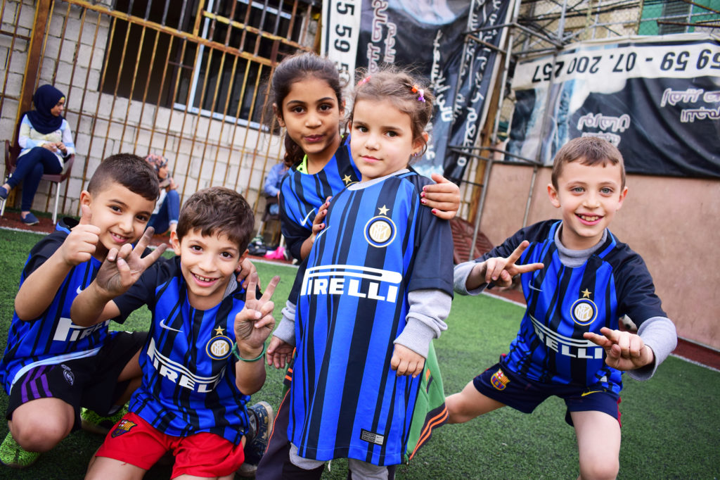 These children in Shatila refugee camp in Lebanon are participating in Anera's "Life-skills Through Sports" program which is in partnership with Inter Campus, the Corporate Social Responsibility program of Inter Milan.