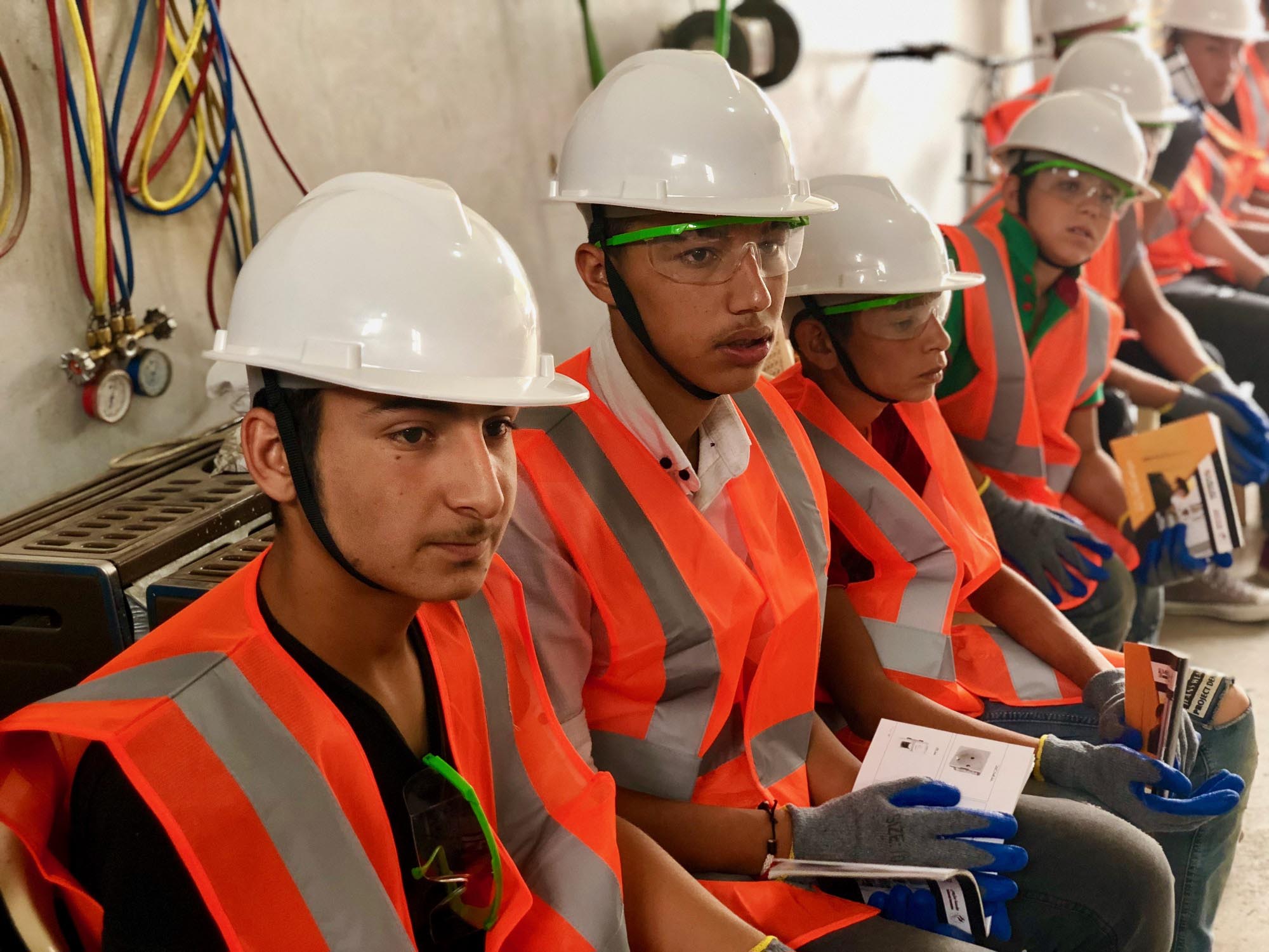 Anera’s vocational education students attending a theoretical session on the basics of Electric wiring in the Bekaa Valley.