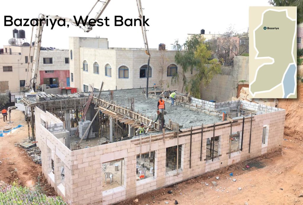 Palestinian workers at Anera's Bazariya Preschool construction site.