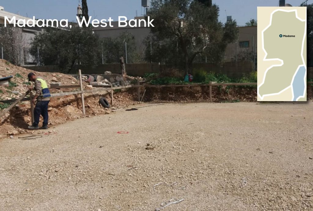 The ground is prepared for the foundation of a new preschool in the small Palestinian town of Madama in the West Bank.