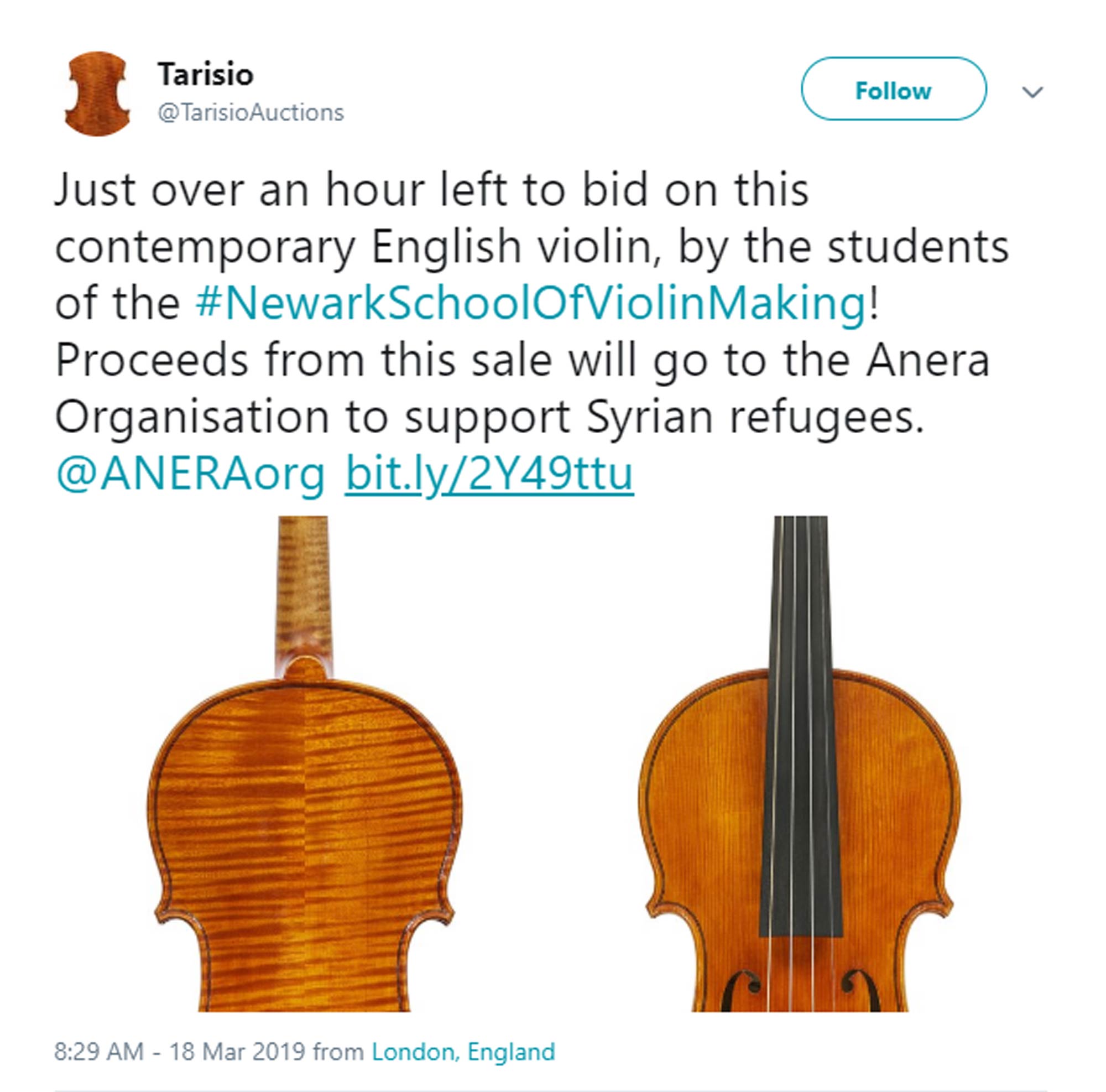 Tarisio auction of the winning violin