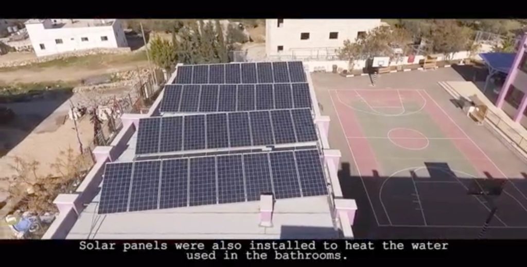 Solar panels on the school Anera built in Hatta, West Bank