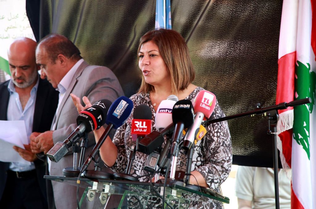 Samar El Yassir speaks at the inauguration of the Majdal Anjar waste sorting facility