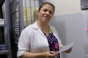 Pharmacist Rania Daher works at the Mkarem Al Akhlak Medical Center and sees many diabetes patients needing their prescriptions filled.