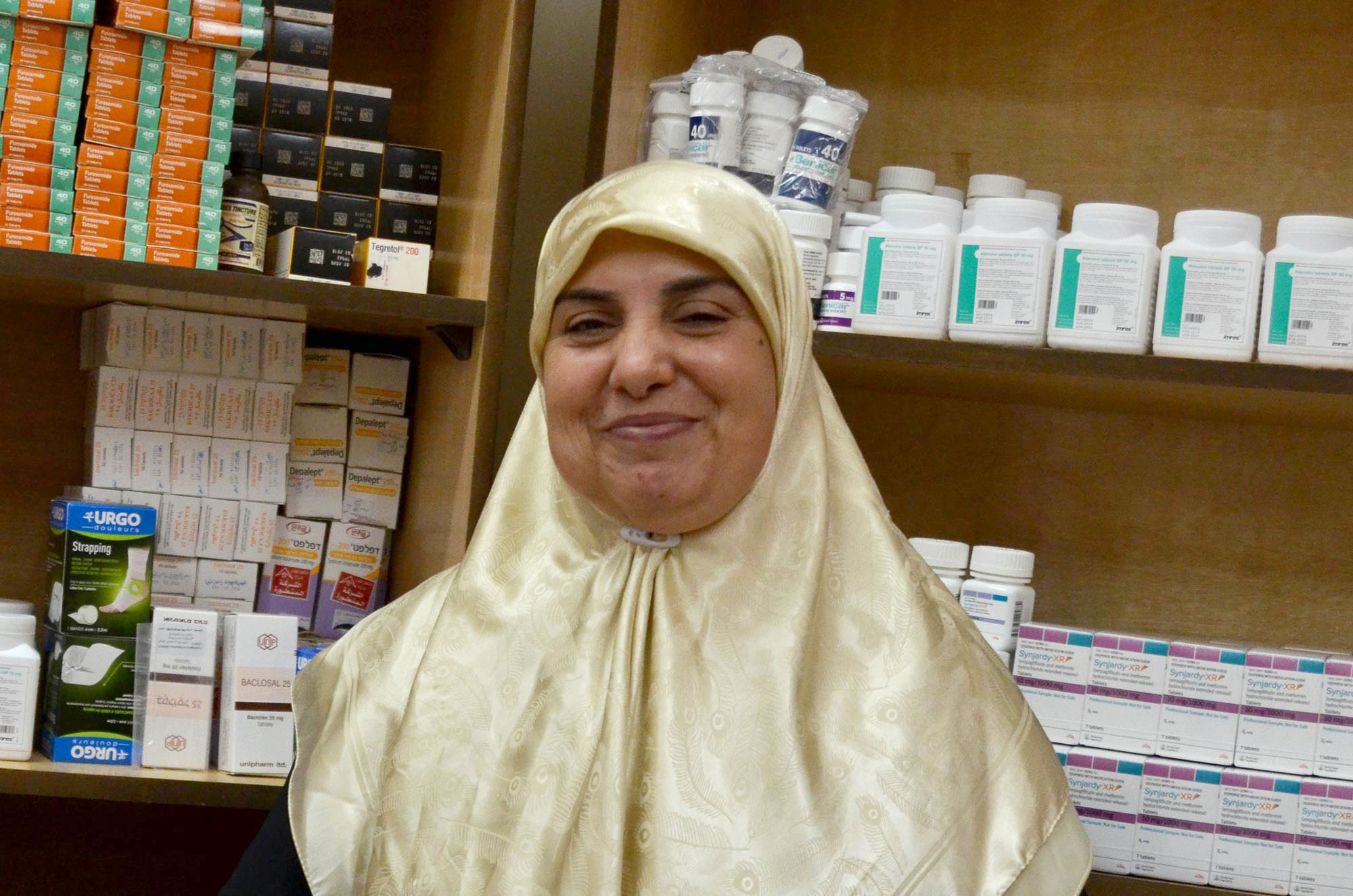 Naela, a diabetes patient in Gaza, gets the medication she needs to manage her blood sugar levels.