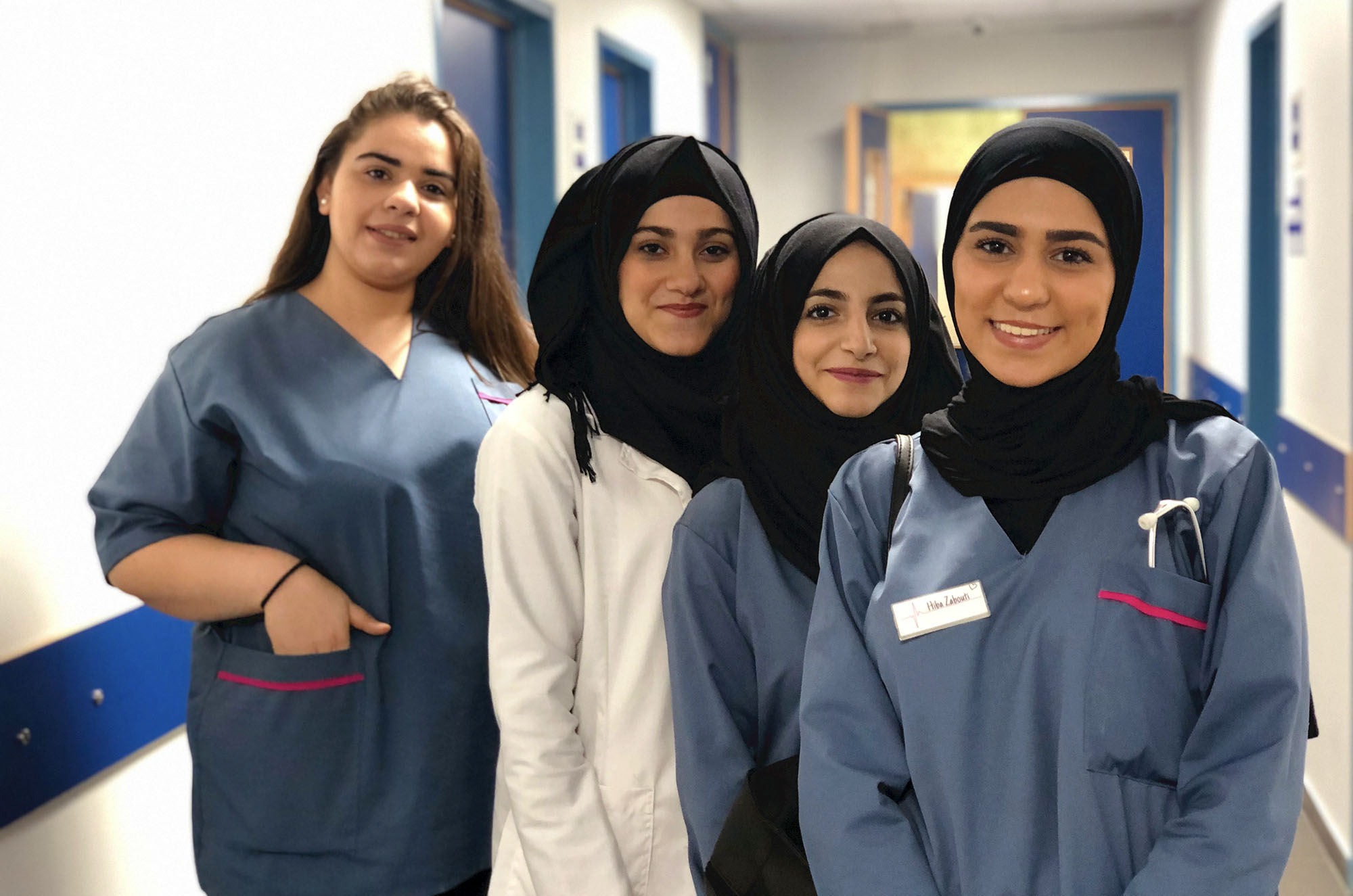 From left: Inas, Aya, Nour and Hiba. Recent graduates of Anera's introductory nursing program.