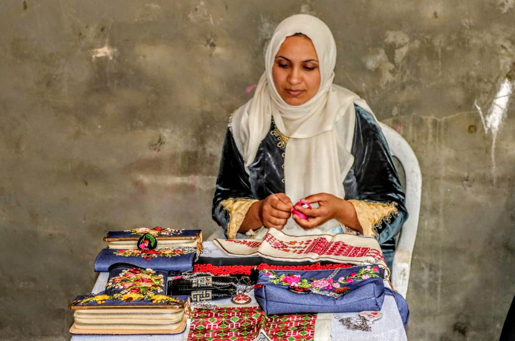 Amal and her embroidery