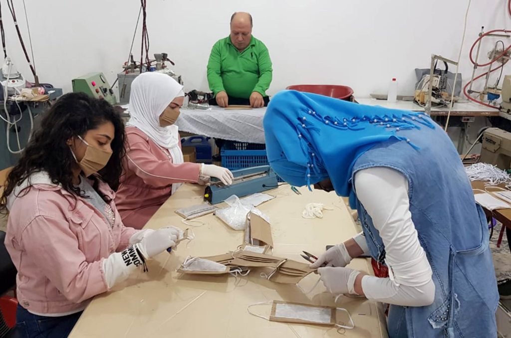 Masks being sewn by Anera's sewing course graduates in Mount Lebanon.