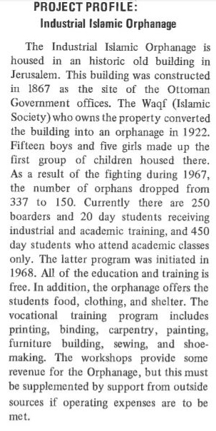 Story from a 1970 Anera newsletter about our support of the Industrial Islamic Orphanage.