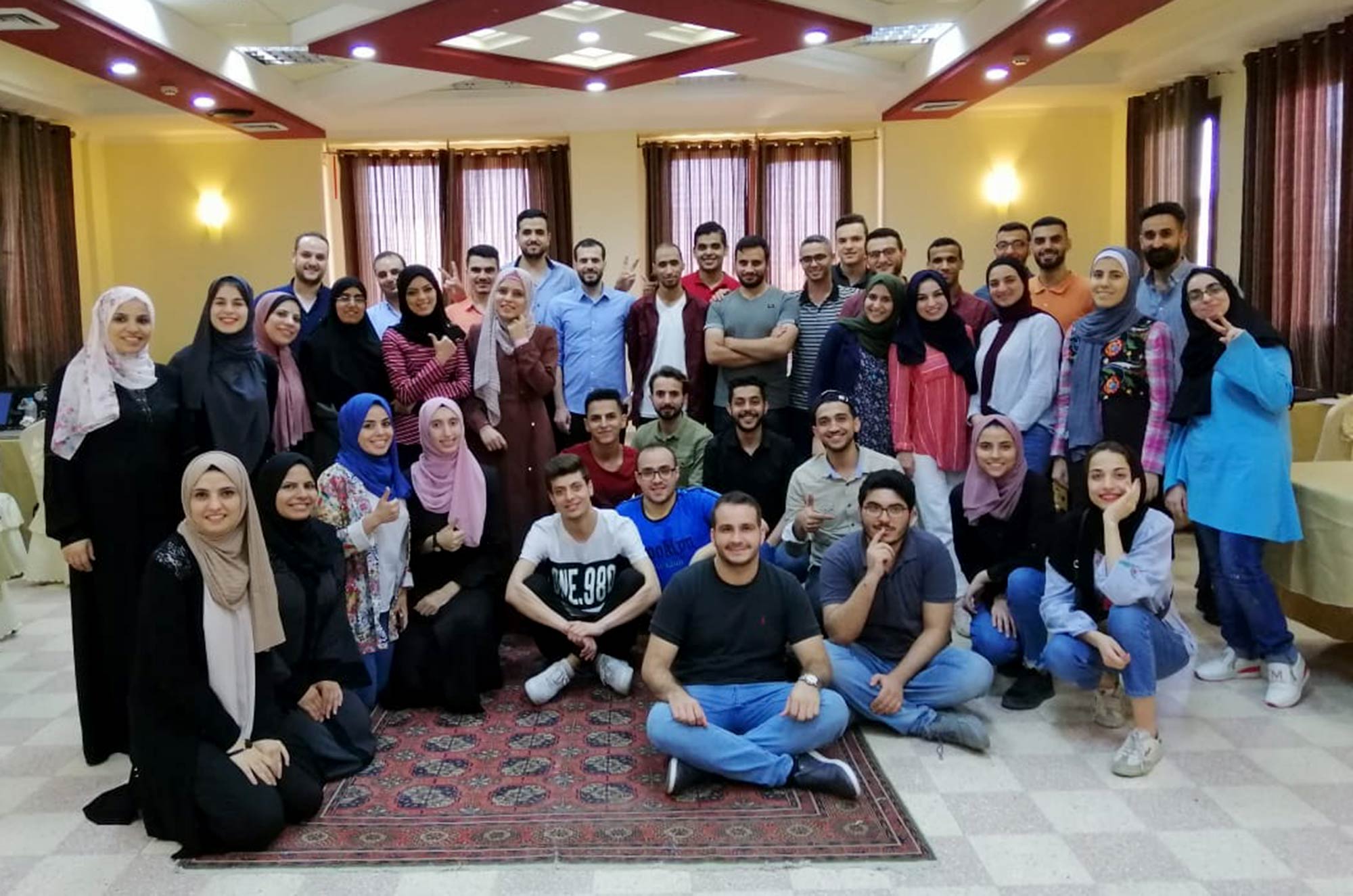 The second cohort of students in Gaza gathered for their group learning phase.