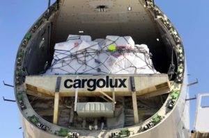 Flight with 56 tons of medicines being unloaded in Beirut.