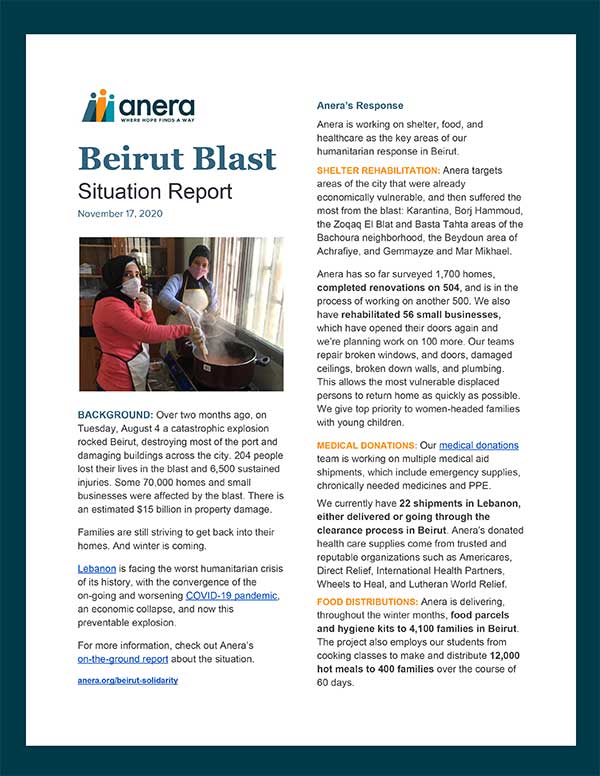 Anera's regularly updated situation report from Beirut. Issue 3 | August 25, 2020