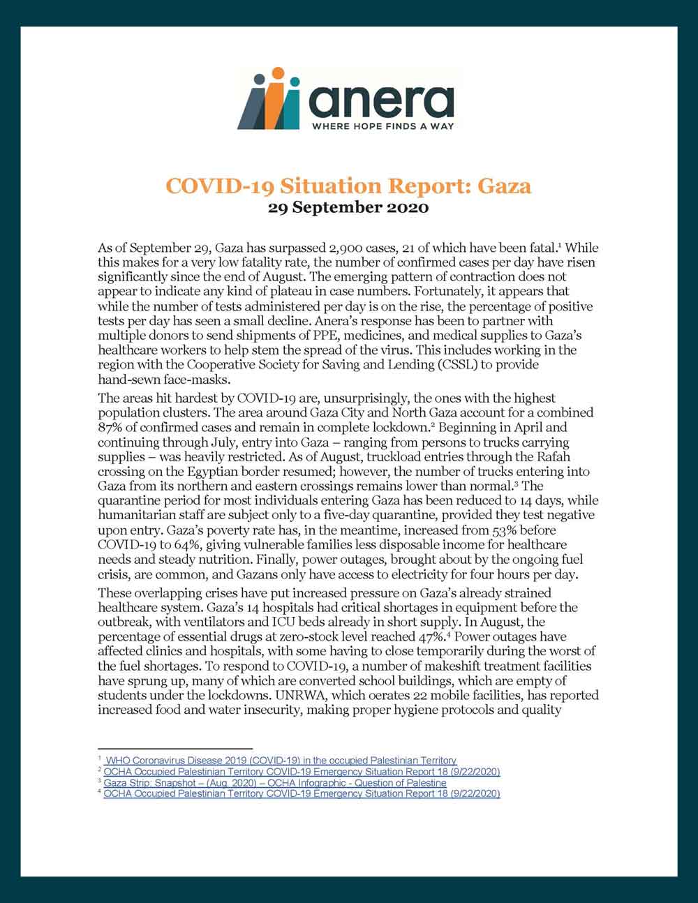 Anera's September situation report on COVID-19 in Gaza.