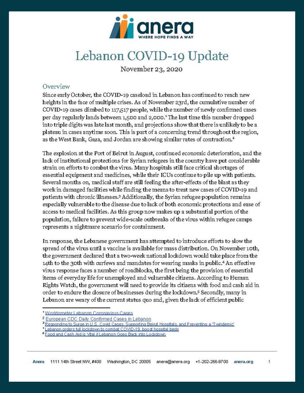 Anera's COVID November situation report for Lebanon