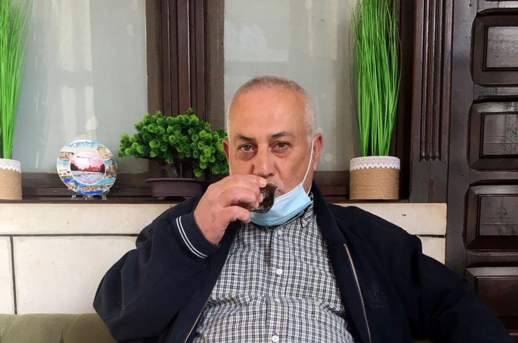 medical-aid, health, Palestine, West-Bank, Ya’bad, Jameel, coffee Jameel sips his coffee.