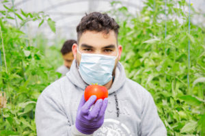 Ahmad holds up a tomato