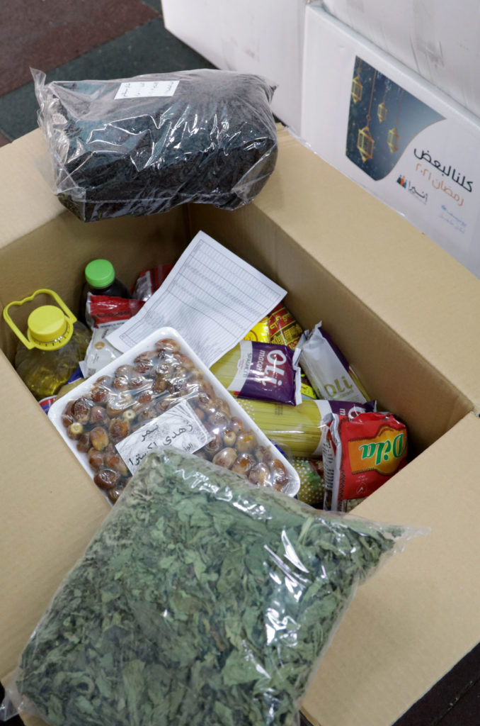 ramadan, lebanon, ramadan-food-parcels, beirut, humanitarian-aid, lebanese, palestinian-refugees, humanitarian-relief, food-parcel Food parcel unboxed to display some of the ingredients.