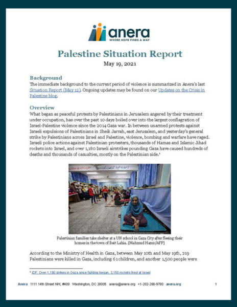 palestine--situation-report-19-may-2021_Page_1 First page of the Palestine situation report 19 May 2021.