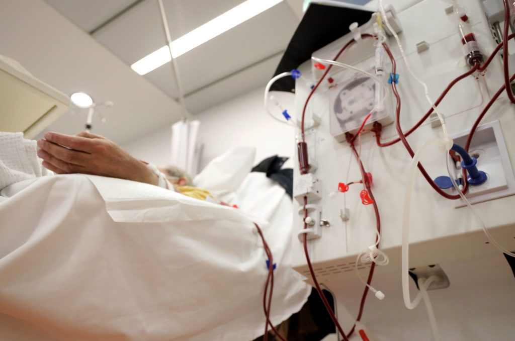 A patient undergoing dialysis with one of the new machines.